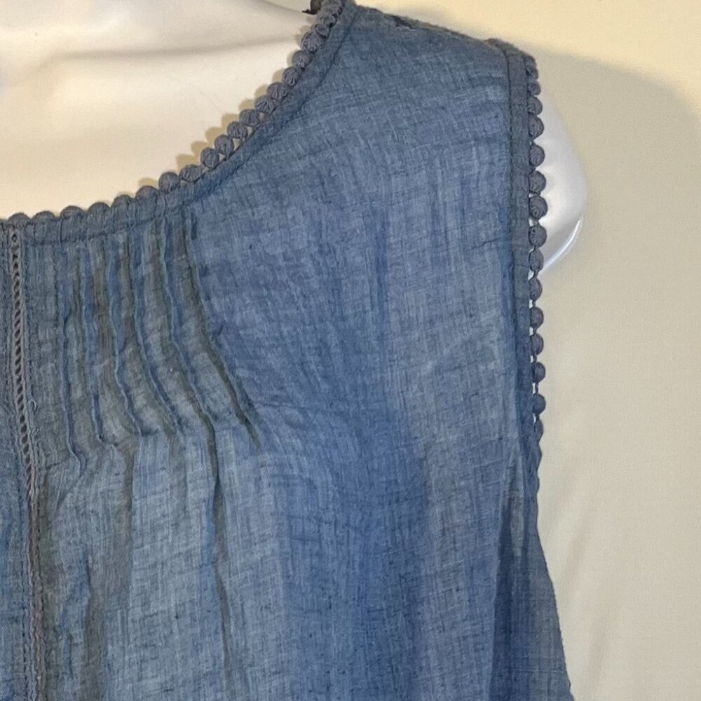 Women’s Blue Sleeveless Ruffle Hem Top - Picture 6 of 7